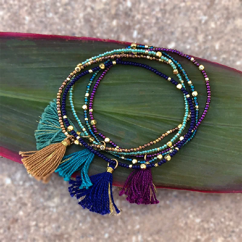 women’s custom charm bracelets-Five Tassel Bracelet Set, Guatemala