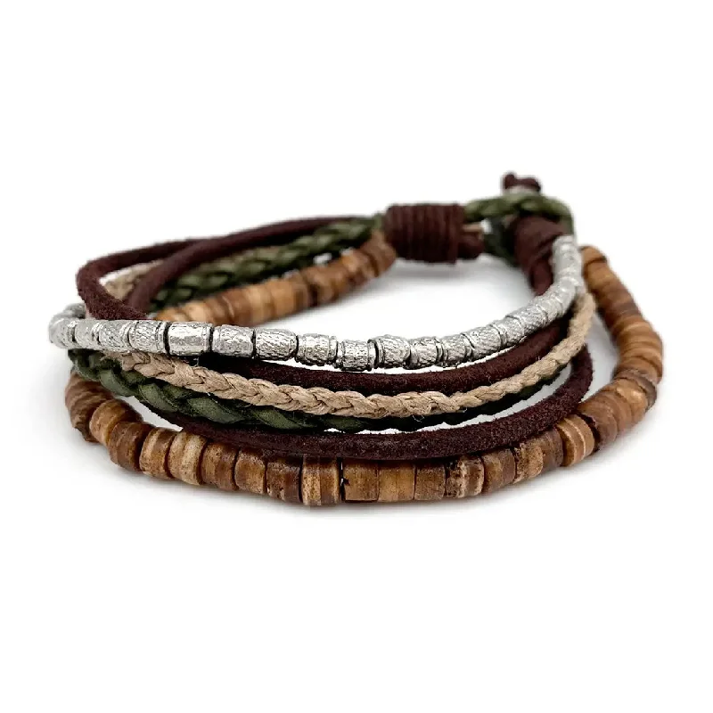 women’s tennis bracelets-Leather Multi-strand Bracelet  - Jute/Wood, India