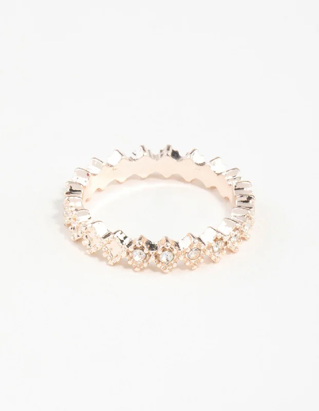 women’s fancy rings-Rose Gold Diamante Band Ring