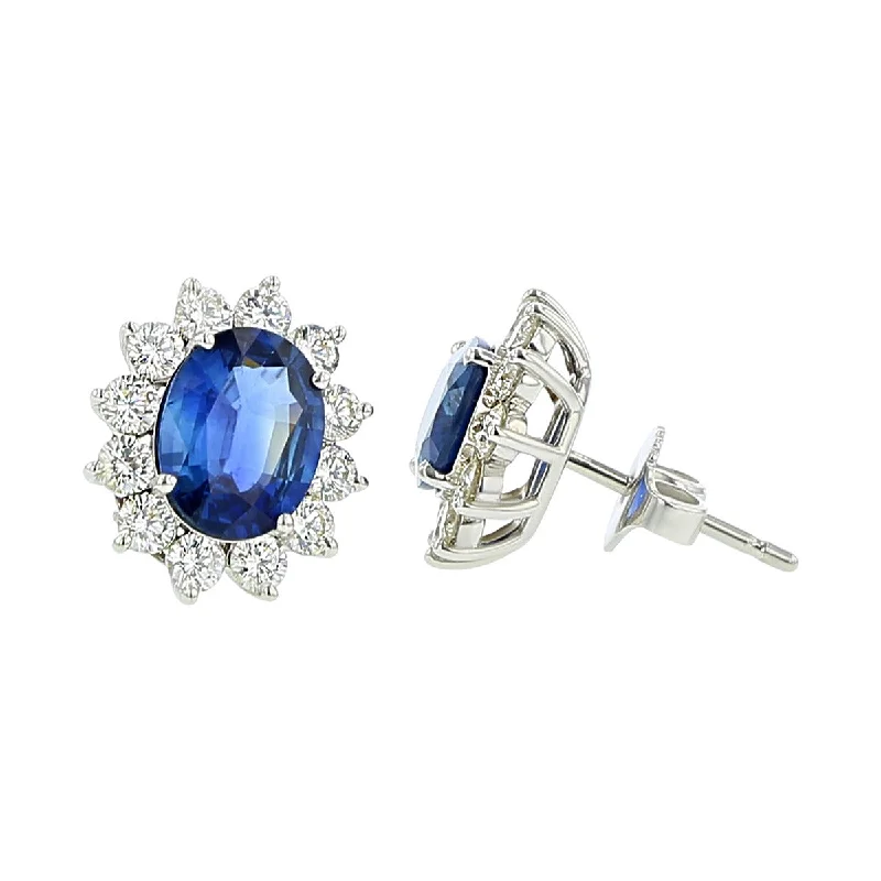 women’s casual earrings-Oval Sapphire and Diamond Halo Stud Earrings