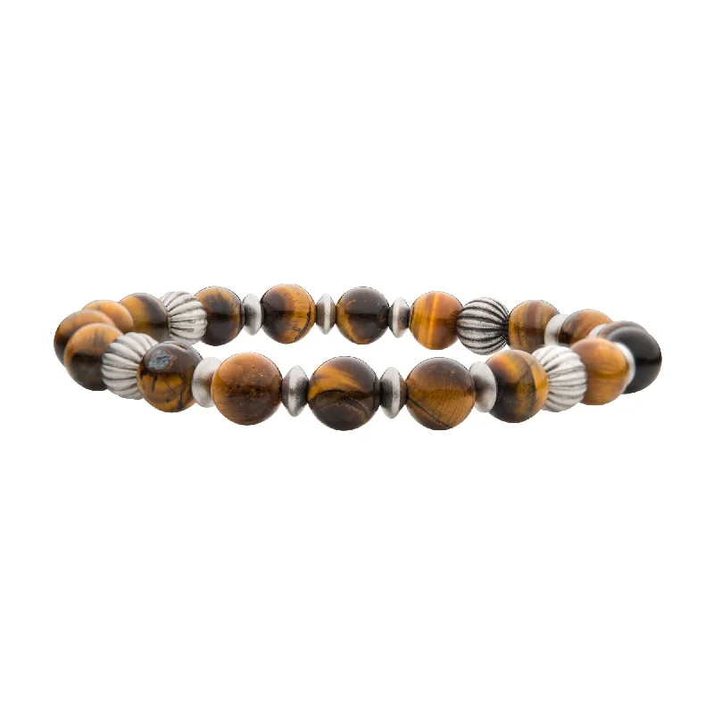 women’s round bracelets-8.5mm Tiger Eye Stones with Black Oxidized Beads 7.5" Bracelet BR37982