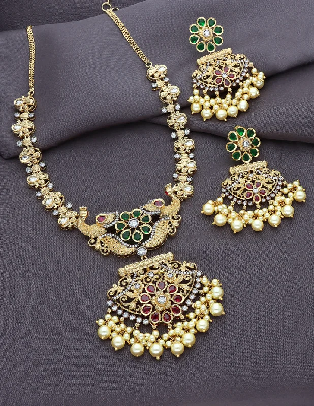 women’s multicolored necklaces-Zirconia Gold Victorian Necklace Set