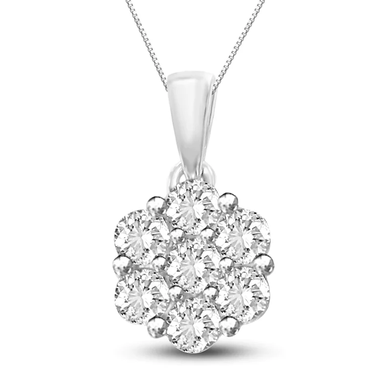 women’s long pendant necklaces-White Gold 1/3CTW Diamond Flower Necklace