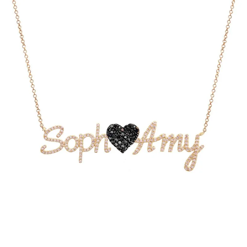 women’s delicate gold necklaces-Pave Names and Heart Necklace