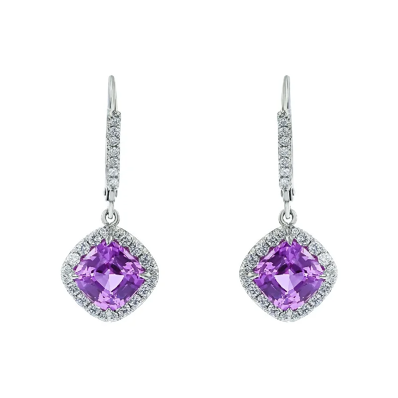 women’s pearl drop earrings-Platinum Purple Sapphire and Diamond Drop Earrings