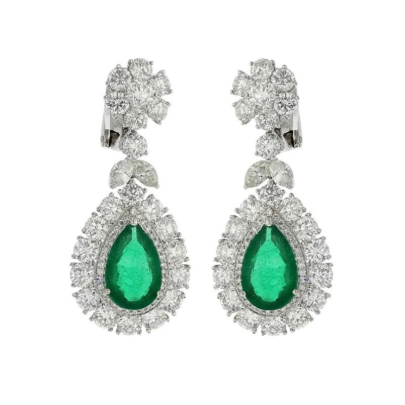 women’s chandelier earrings-Pear Shape Emerald and Diamond Drop Earrings