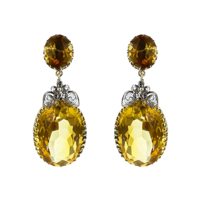 women’s gold earrings-Mid-century 14K Yellow Gold Citrine Drop Screw Back Earrings