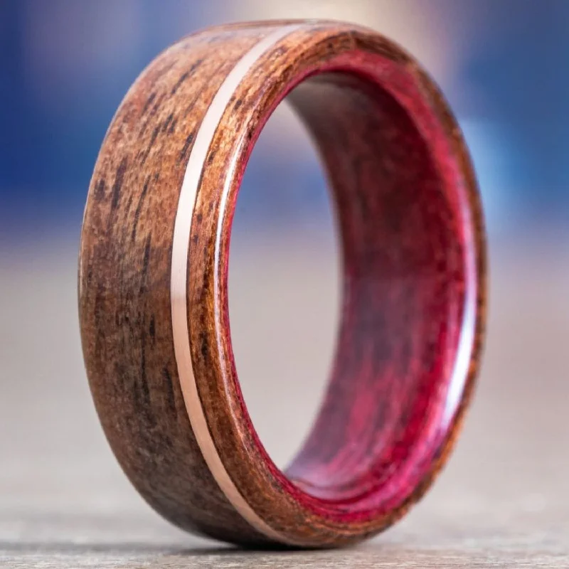 women’s heirloom engagement rings-The Purple Heart | Men's Rifle Stock Wood Wedding Band with Purpleheart Wood Liner & Offset Metal Inlay