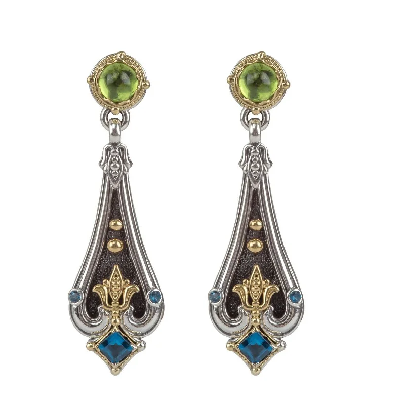 women’s adjustable earrings-Peridot and London Blue Topaz Drop Earrings