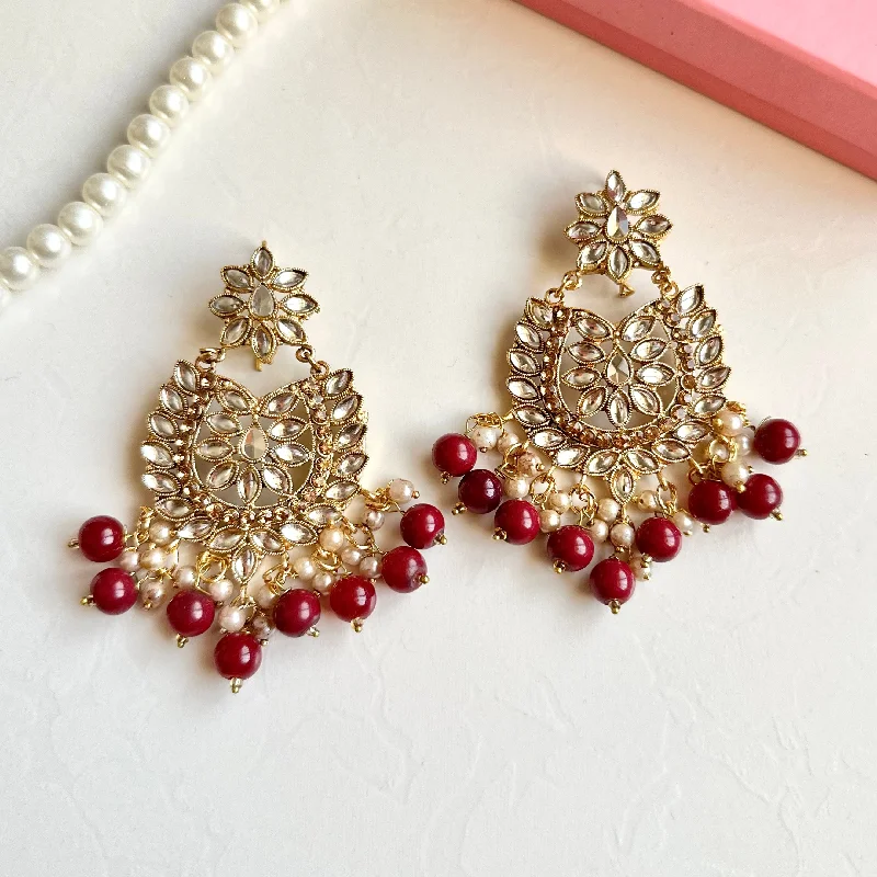 women’s custom earrings-Sameera Earrings (Golden Maroon)