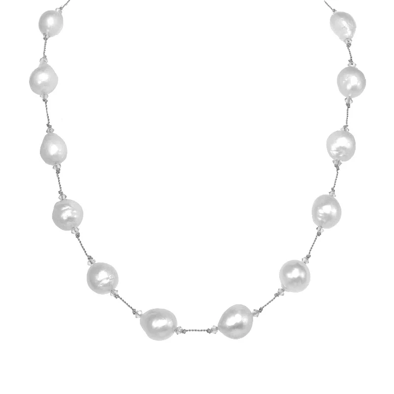 women’s pearl necklaces-White Baroque Freshwater Cultured Pearl Necklace, 17 Inches, Sterling Silver