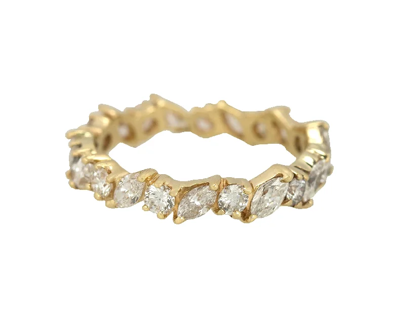 women’s elegant engagement rings-14K Yellow Gold 2 CT Marquise & Round Cut Diamond Eternity Wedding Band Ring