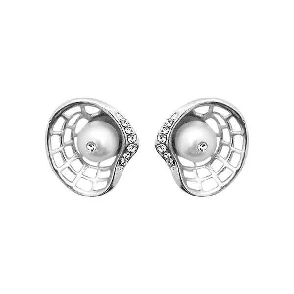 women’s matching stud earrings-Kriaa Austrian Stone Pearl Silver Plated Stud Earrings - 1313802