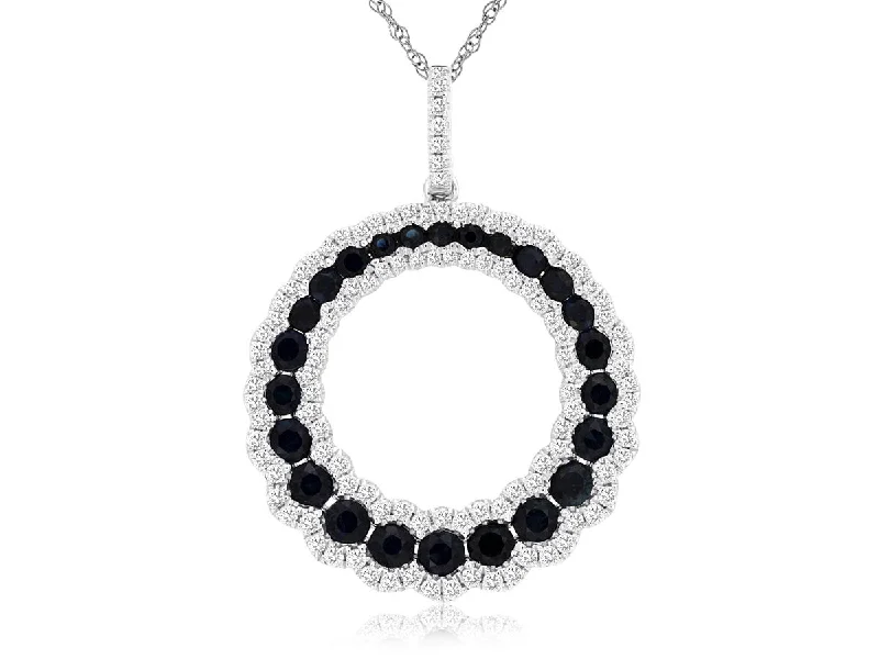 women’s couple necklaces-White Gold Graduated Sapphire/Diamond Circle Necklace