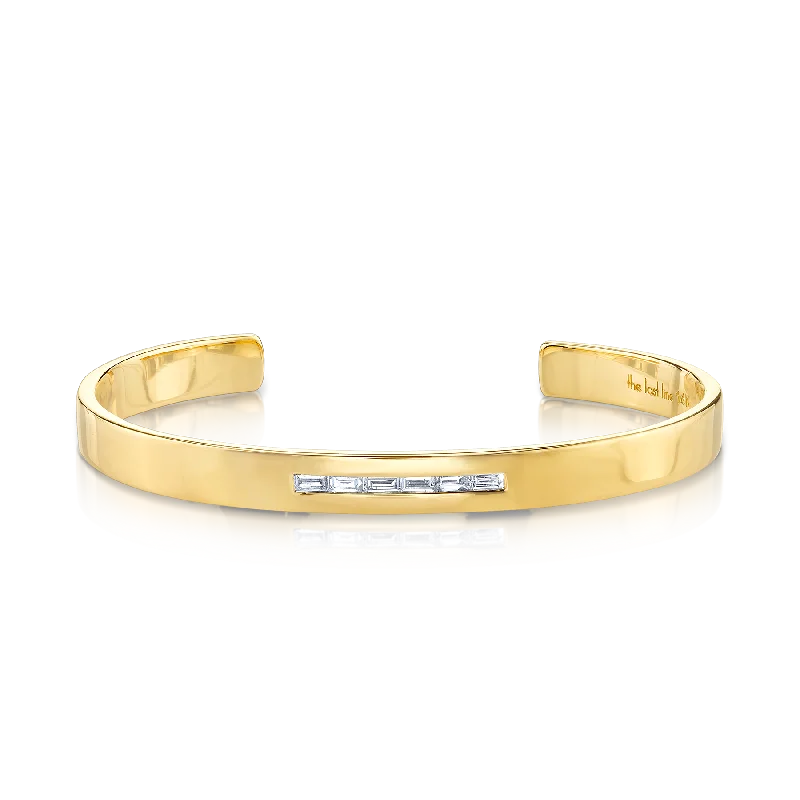 women’s birthstone bracelets-Baguette Cuff - White Diamond / 14k Yellow Gold