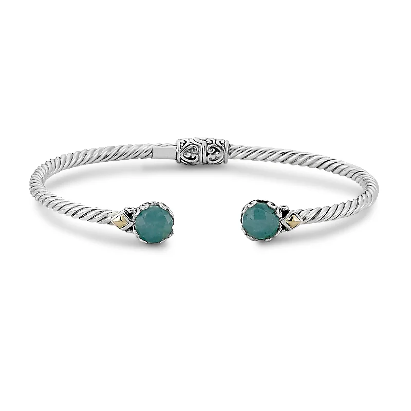 women’s custom-designed bangles-Samuel B. Aquamarine Birthstone Glow Bangle Bracelet - March