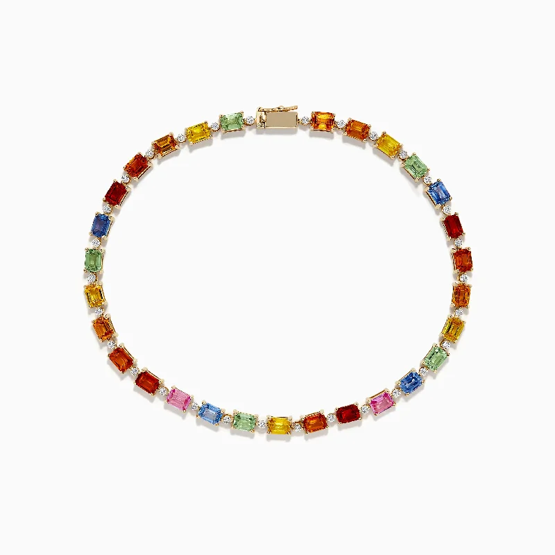 women’s bohemian bracelets-Watercolors 14K Yellow Multi Sapphire and Diamond Tennis Bracelet