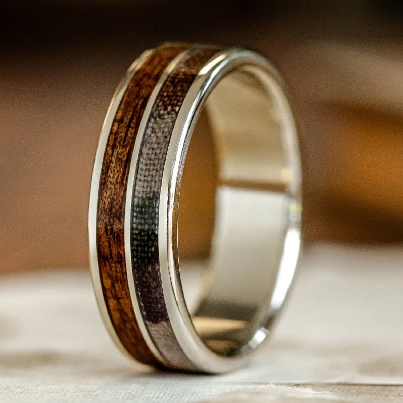 women’s personalized engagement rings-The Guardian | Men's Gold Wedding Band with M1 Garand Rifle Stock Wood & Custom Military Uniform