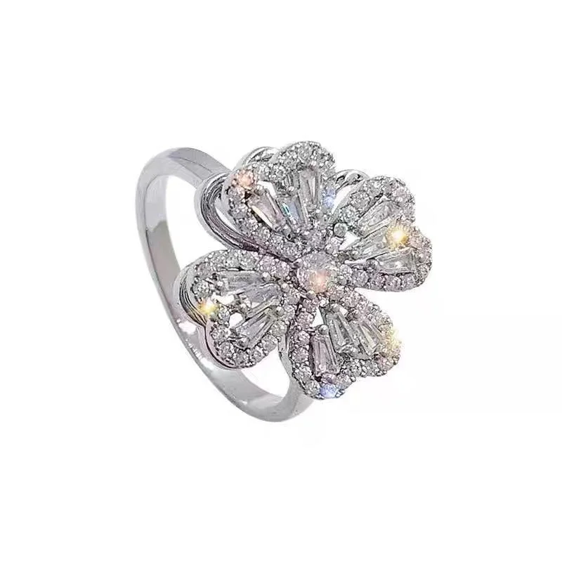 women’s unique engagement rings-Korean Camellia Titanium Steel 18K Gold Plated Rings