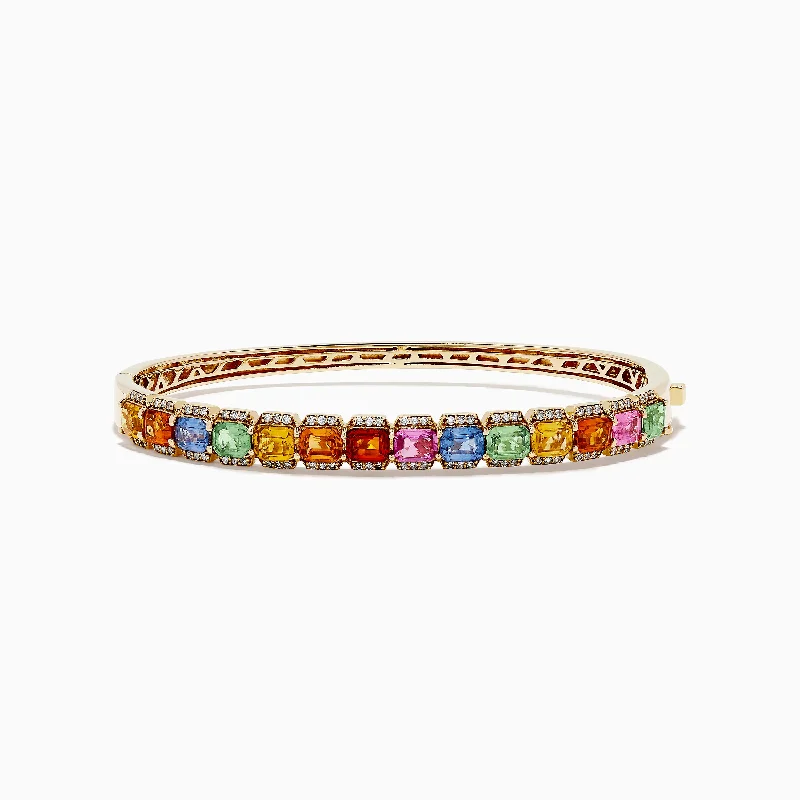 women’s adjustable cuff bracelets-Watercolors 14K Yellow Gold Multi Sapphire and Diamond Bangle