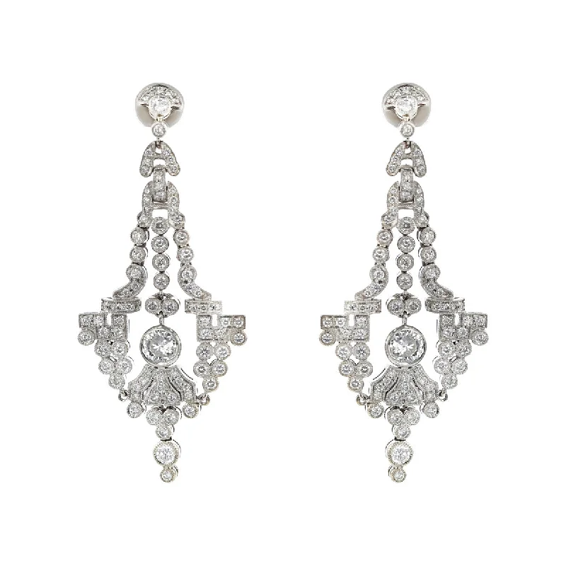 women’s vintage pearl earrings-Platinum Diamond Chandelier Dangle Earrings