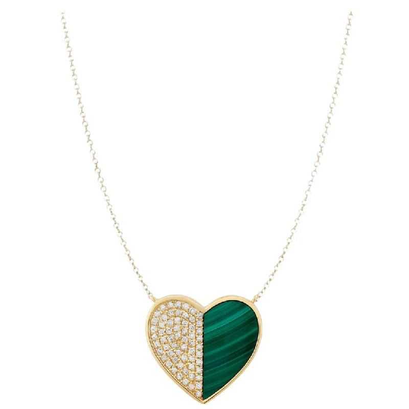 women’s long necklaces-Medium Half Gemstone Half Pave Heart Necklace