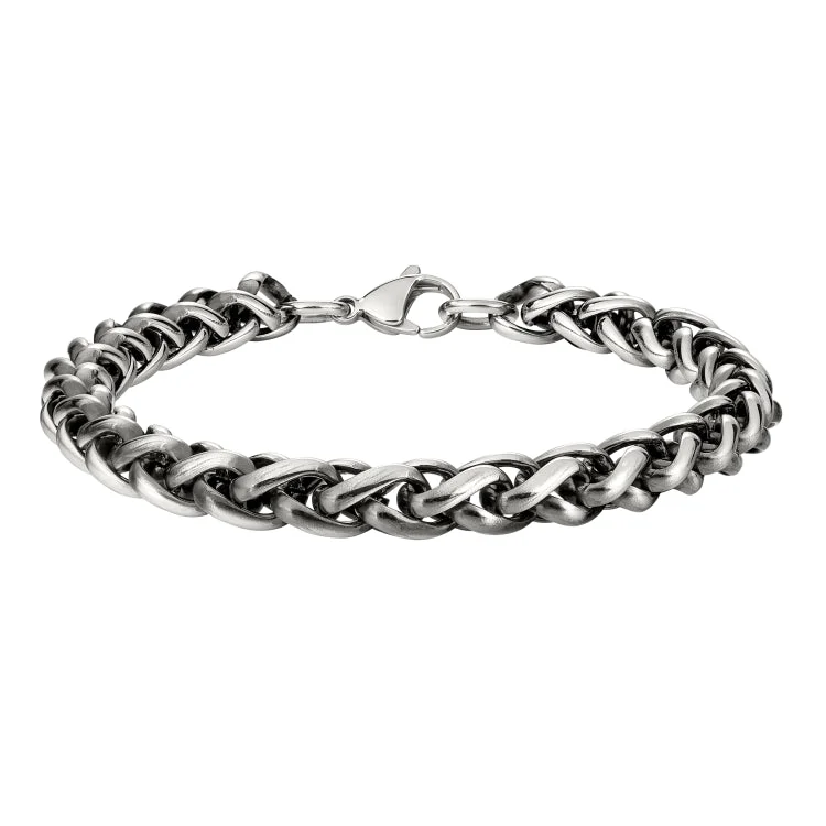 women’s anniversary bracelets-Black And Silver Stainless Steel Wheat Bracelet