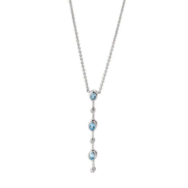 women’s necklaces-Blue Topaz and White Sapphire Drop Necklace, Sterling Silver