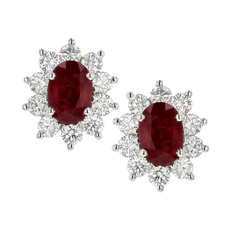 women’s crystal stud earrings-Platinum Ruby and Diamond Stud Earrings