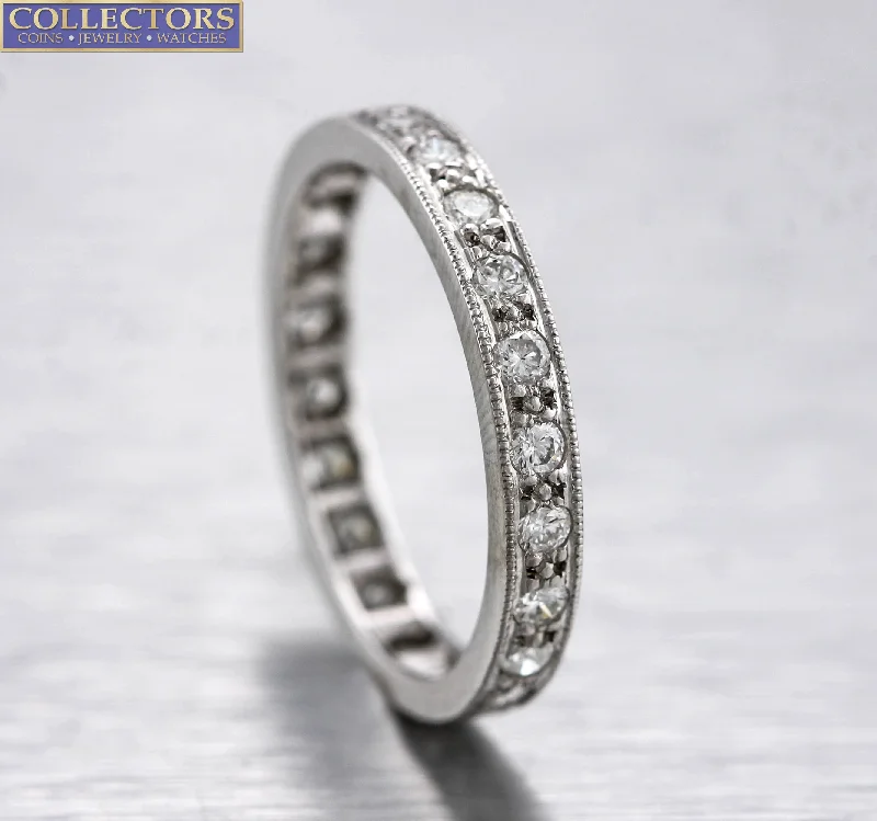 women’s luxury diamond engagement rings-Ladies Estate 14K White Gold 0.66ctw Diamond Milgrain Eternity Wedding Band Ring