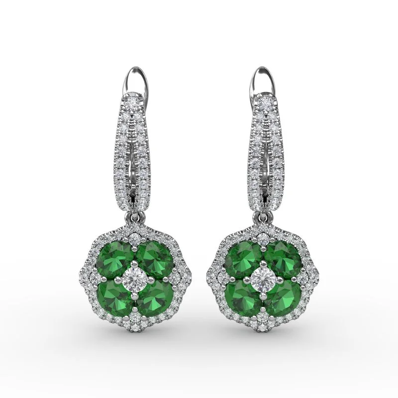 women’s luxury earrings-FANA Emerald and Diamond Cluster Drop Earrings ER1576E