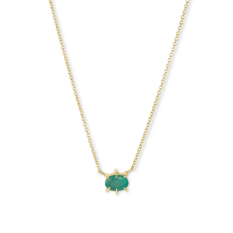 women’s celestial necklaces-Oval Emerald Necklace, 14K Yellow Gold