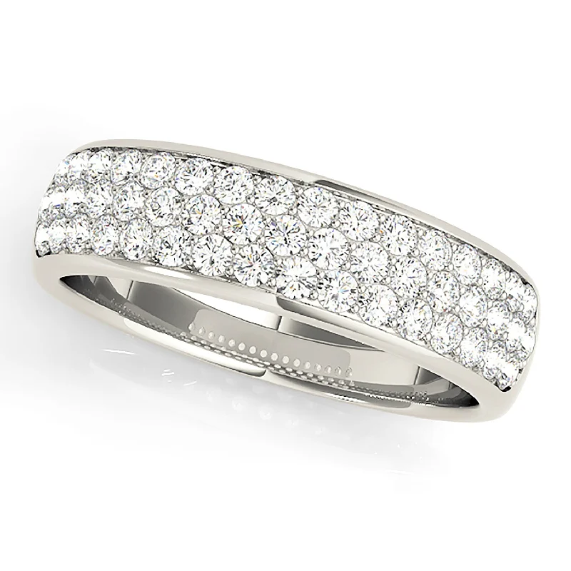 women’s white gold engagement rings-Triple Row 0.70 ctw. Round Diamond Wedding Band