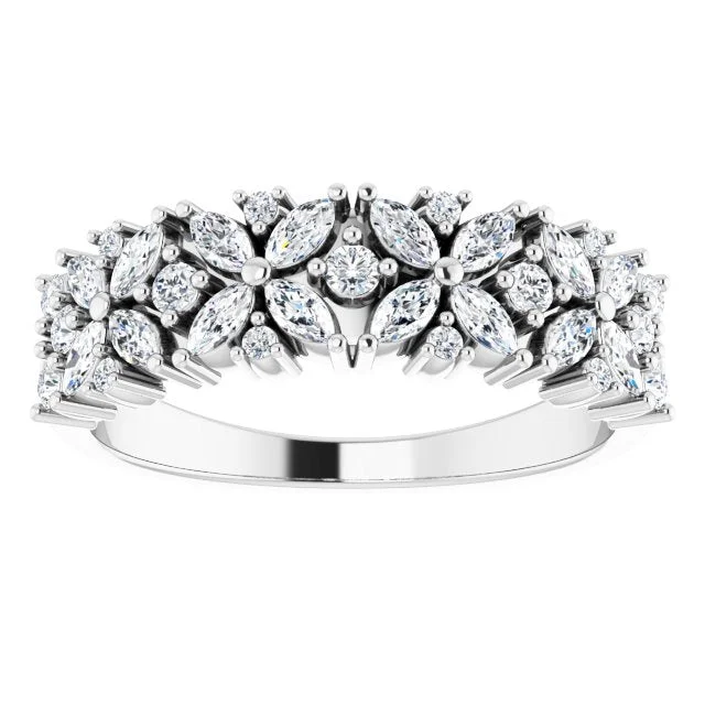 women’s yellow gold engagement rings-0.60 ct. Marquise And Round Diamond Floral Design Wedding Band