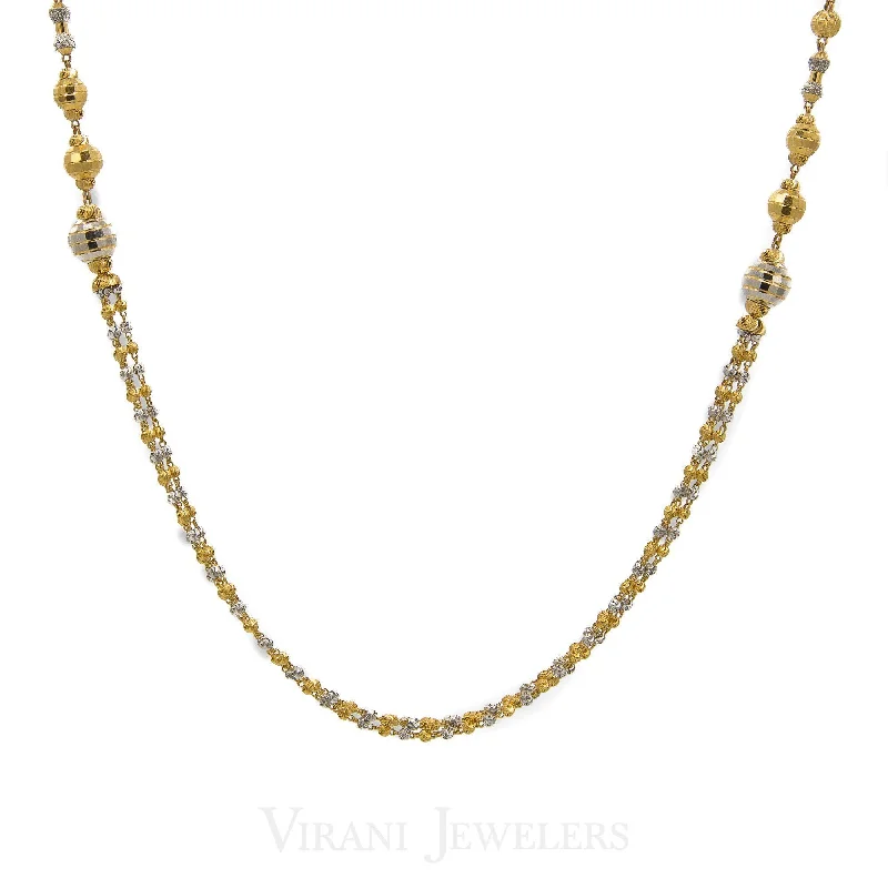 women’s diamond heart necklaces-22K Yellow & White Gold Beaded Chain Necklace W/Multi Size Bead Accents