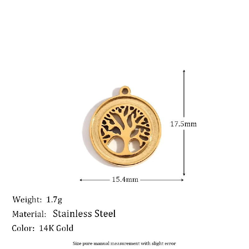 Hollow Concave Edge Life Tree Round Pendant - Gold