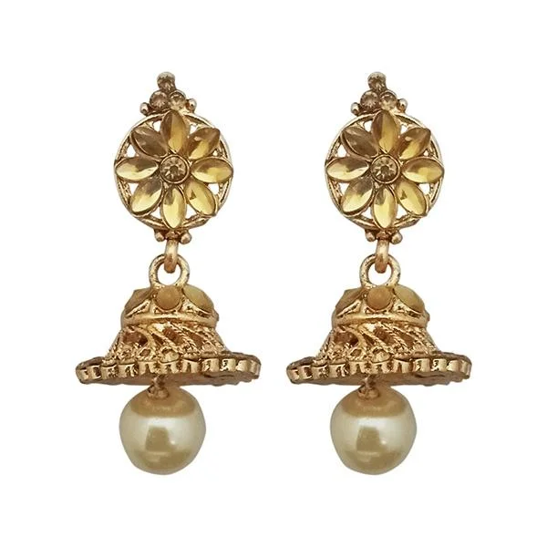 women’s luxury earrings-Kriaa Gold Plated Brown Stone Pearl Jhumki Earrings - 1307633