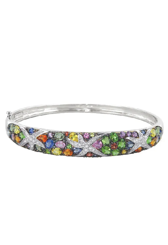 women’s solid silver bracelets-Watercolors 14K White Gold Multi Sapphire & Diamond Bangle, 7.89 TCW