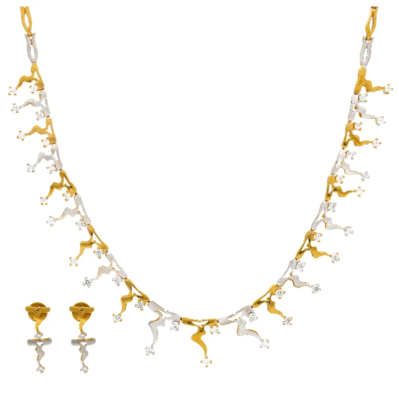 women’s sparkling necklaces-22K Multi Tone Gold Necklace & Earrings Set W/ CZ Gems & Drip Designs