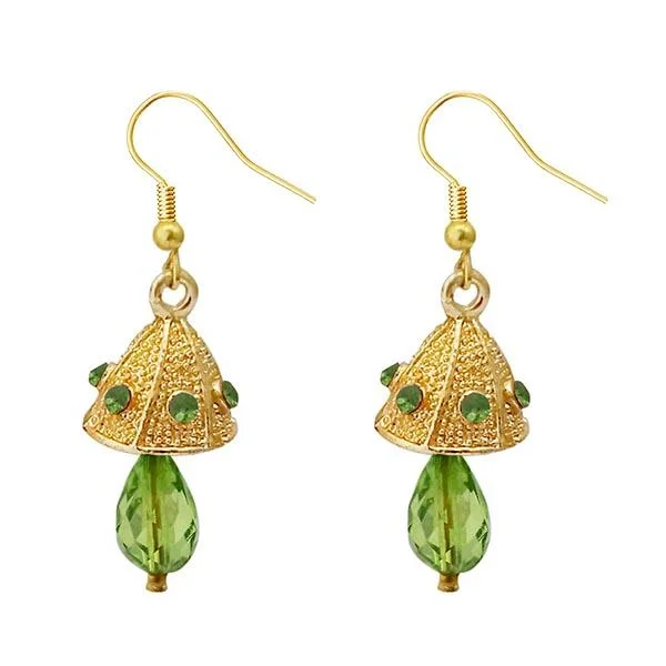 women’s crystal stud earrings-Kriaa Gold Plated Green Austrian Stone Jhumki Earrings - 1313707E