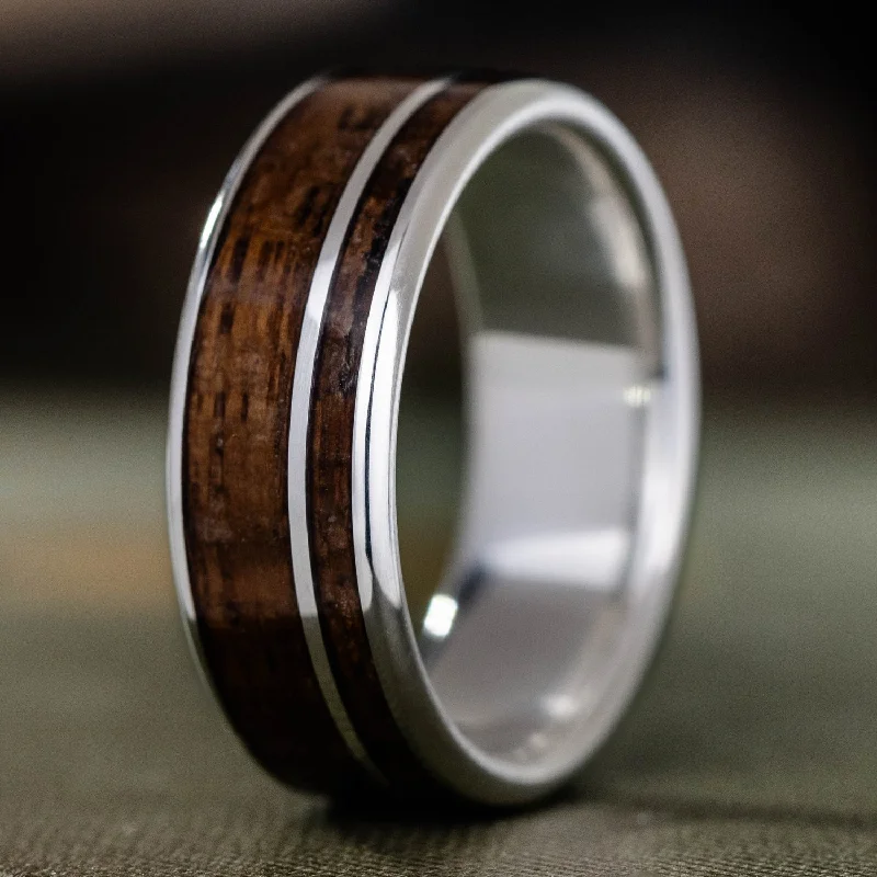 women’s exclusive engagement rings-The USS North Carolina | Men's Sterling Silver Wedding Band with USS North Carolina Battleship Teak Wood