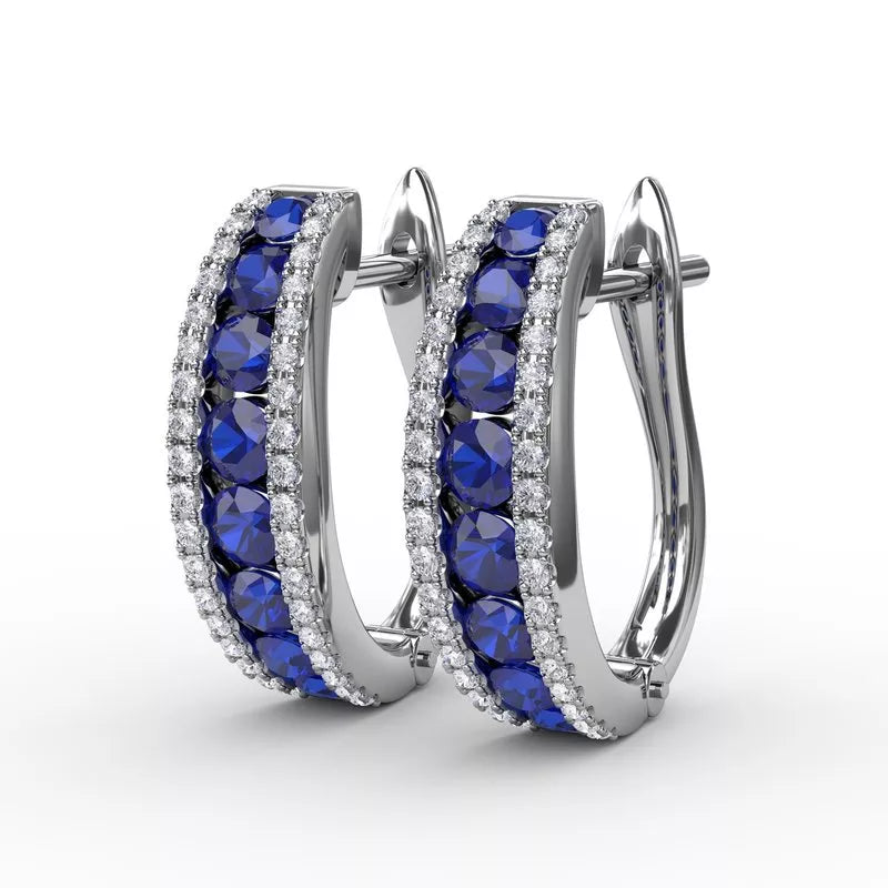 women’s pearl earrings-FANA Channel Set sapphire Fashion Hoops ER1348S