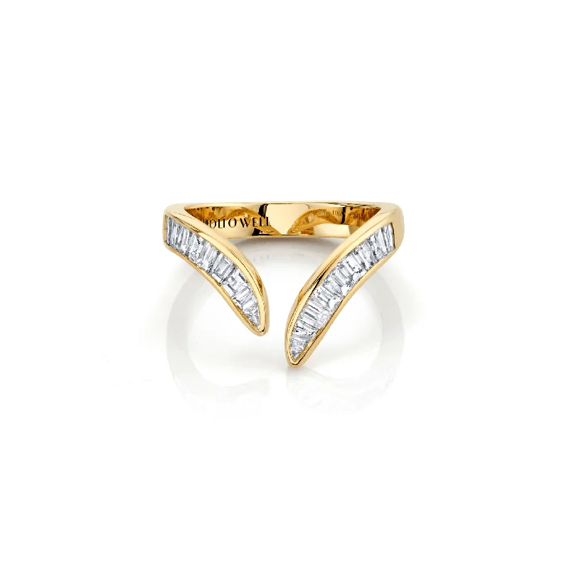 women’s luxury diamond rings-Baguette Diamond Tusk Ring | Ready to Ship