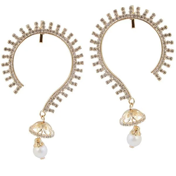 women’s heart-shaped earrings-Tip Top Fashions White Austrian Stone Gold Plated Ear Cuff - 1303810