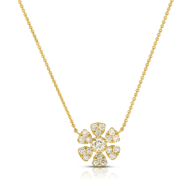 women’s diamond heart necklaces-Diamond Flower Necklace, .44 Carat, 14K Yellow Gold