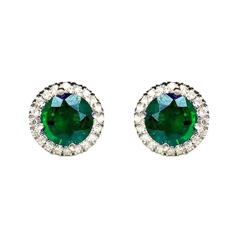 women’s minimalist stud earrings-Platinum Emerald and Diamond Halo Stud Earrings