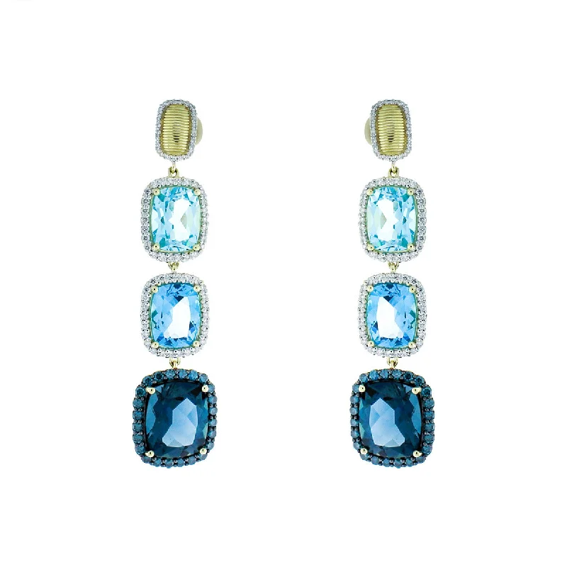 women’s minimalist stud earrings-Ombre Blue Topaz and Diamond Triple Drop Earrings