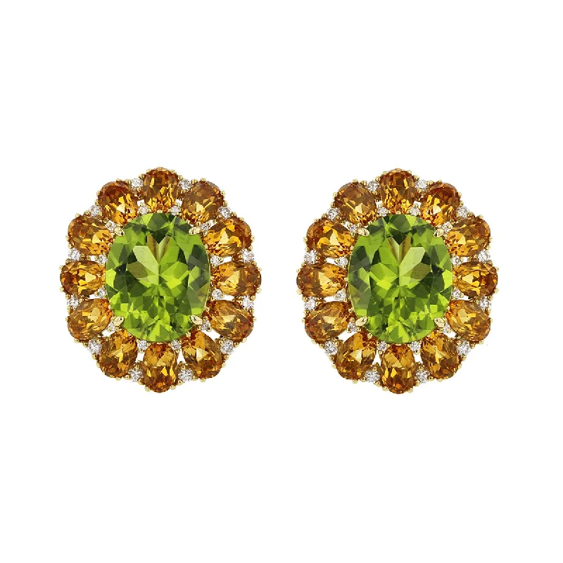 women’s eternity earrings-Oval Peridot, Citrine and Diamond Earrings