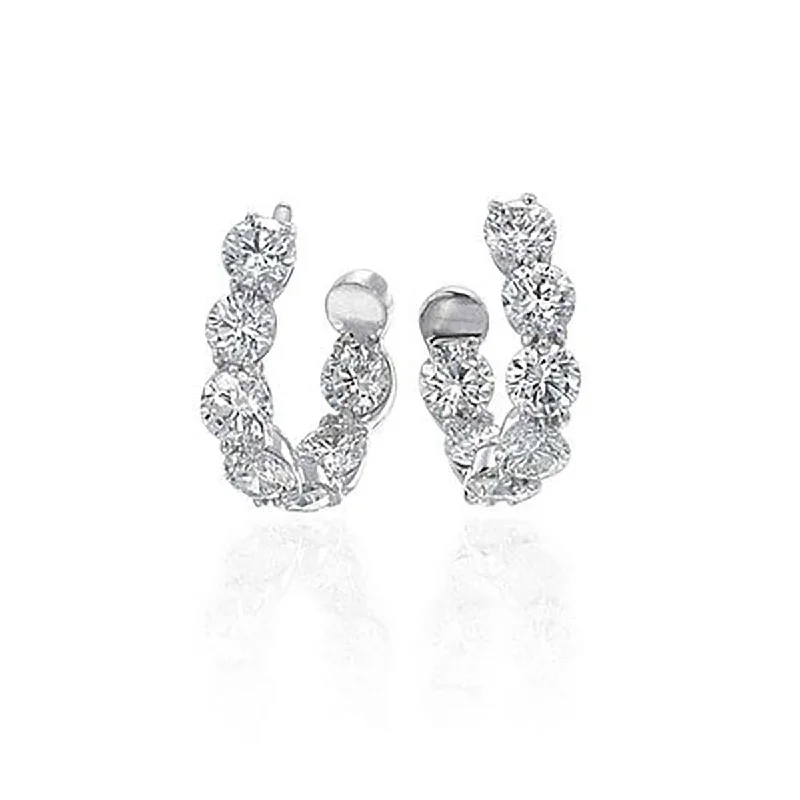 women’s sparkling earrings-New Moon 18k White Gold Diamond Hoop Earrings