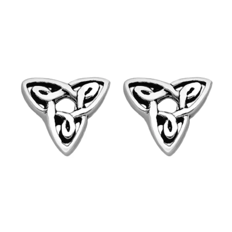 women’s pearl stud earrings-Sterling Silver Celtic Trinity Knot Stud Earrings